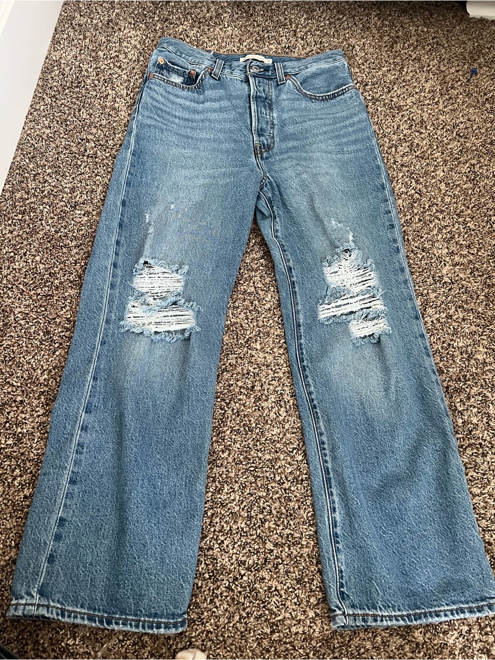 Levi's Light Blue Distressed Straight-Leg Jeans